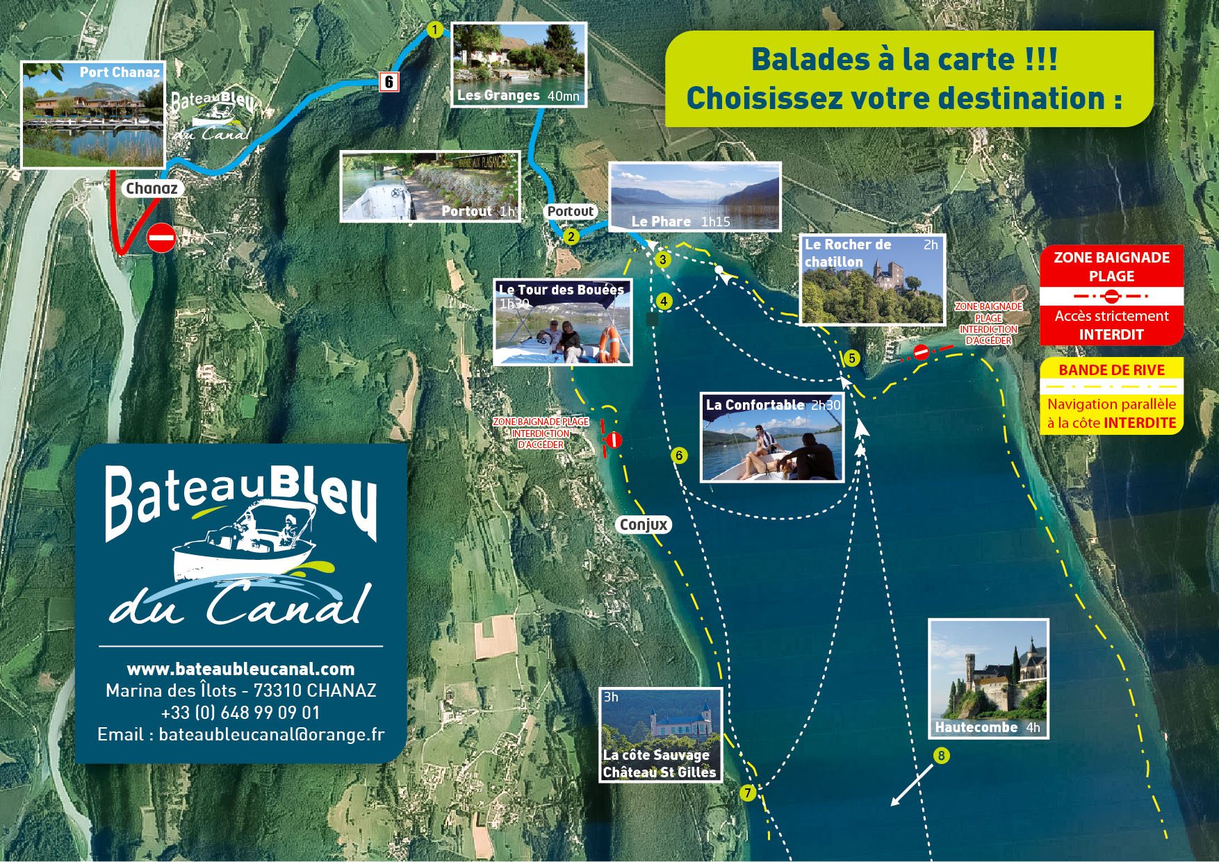 Plan de balade du canal de Savières au lac du Bourget